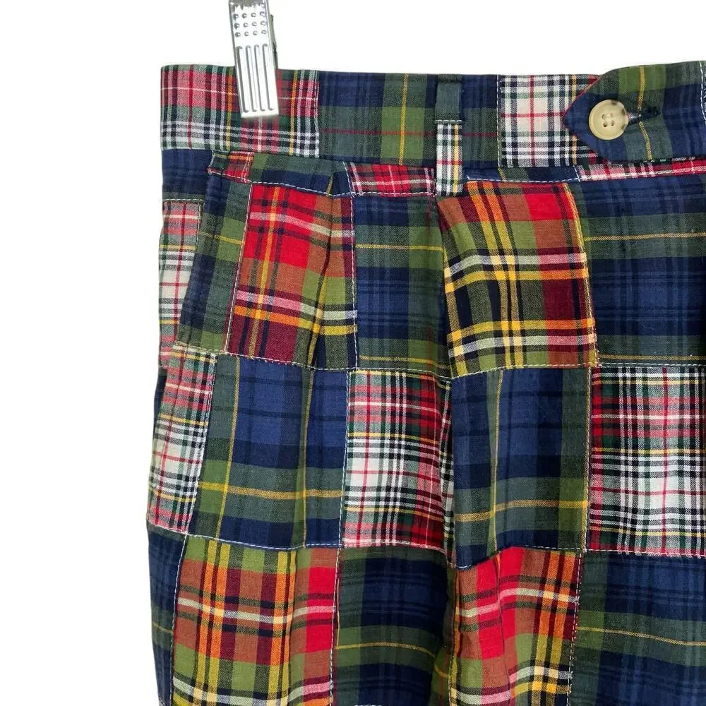 Berle Vintage Cotton Madras Plaid Pleated Front Chino Shorts Preppy Sz 34